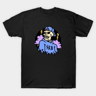 Cool Skater Skeleton with Thunderclouds T-Shirt